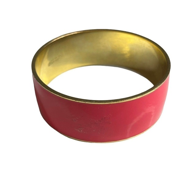 Vintage 2000's Y2K J. Crew Bright Hot Pink Enamel Wide Bangle Bracelet - Picture 3 of 7
